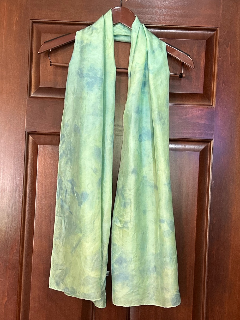 Pure Silk Scarf Shawl Wrap 70x21 Hand Dyed Watercolor Green Blue